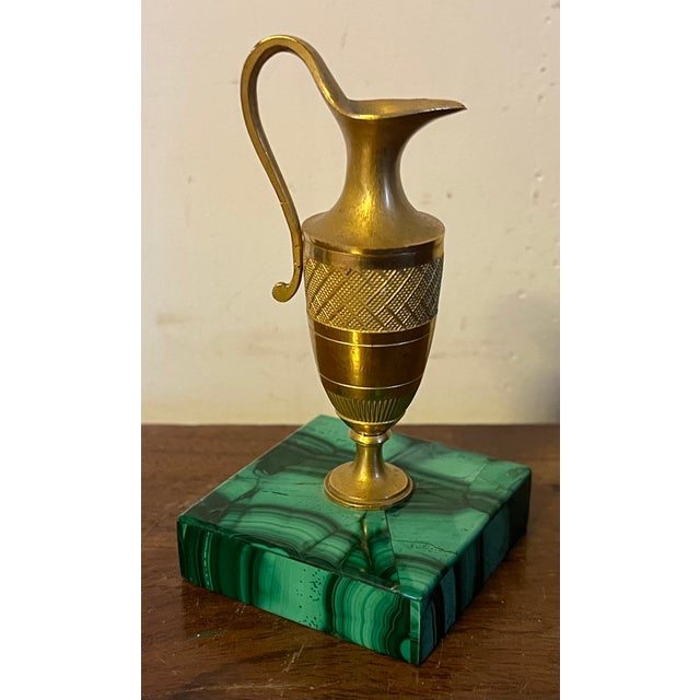 Metal Small Antique 19th Century French Empire Gilt Bronze Urn or Ewer Mounted on a Malachite Base For Sale - Image 7 of 14