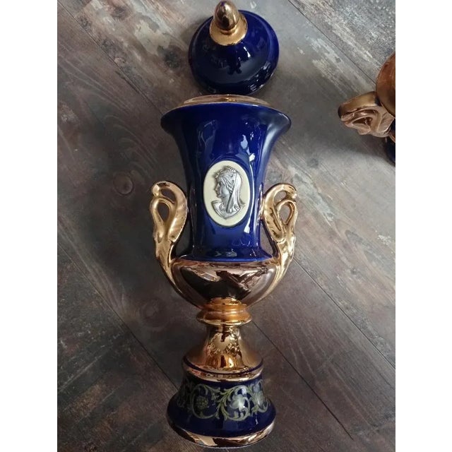 Blue Mantelpiece in Cobalt Blue and Gold Ceramic, 1920s-1930s, Set of 3 For Sale - Image 8 of 9