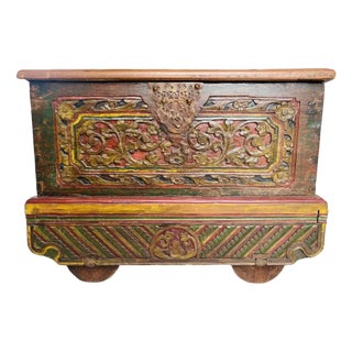 Merchants Chest on Wheels in Carved and Painted Wood For Sale