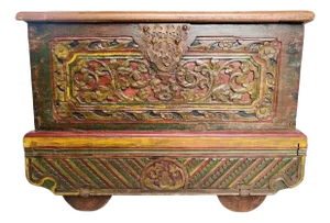Merchants Chest on Wheels in Carved and Painted Wood