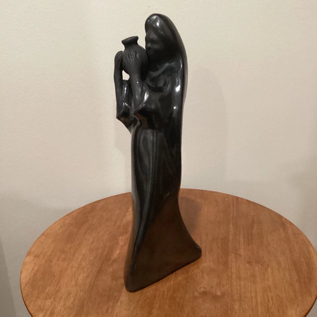Ceramic Vintage Early 20th Century Black Ceramic Woman With Water Jag Figurine Sculpture For Sale - Image 7 of 13