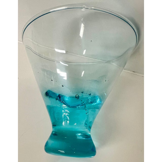 Glass Vintage Handblown Capri Blue Stemless Weighted Cocktail Glasses- Set of 4 For Sale - Image 7 of 10