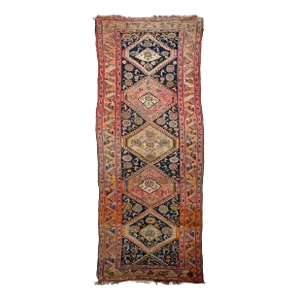 1930-40's Wide Sunset Colors With Family of Woven Sheep & Birds Runner Rug 4.4 X 12.4