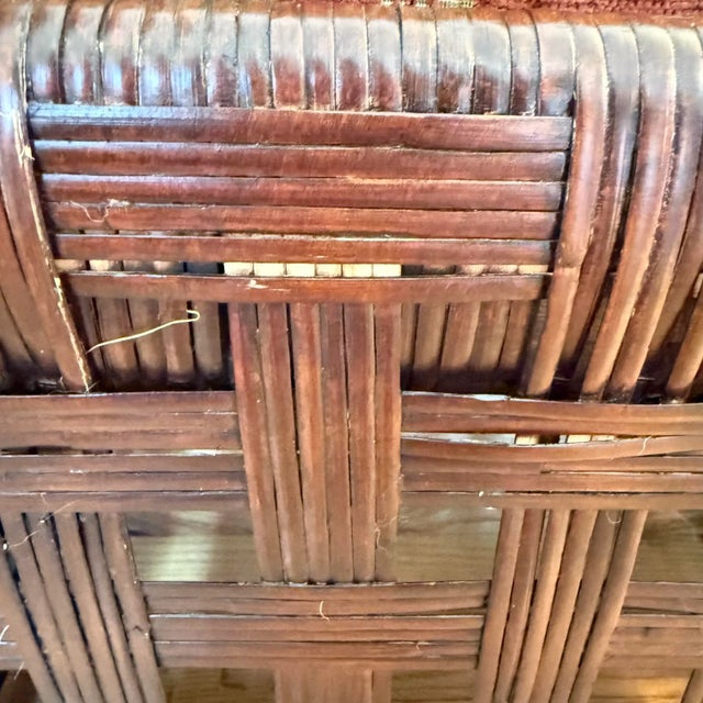 Late 20th Century Kincaid Woven Wicker Ottomans Lee Jofa Jungle Upholstery Cushions, a Pair For Sale In Raleigh - Image 6 of 9