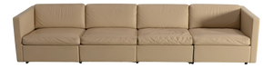 Mid-Century White Leather Sofa and Cube Club Chairs by Charles Pfister for Knoll International