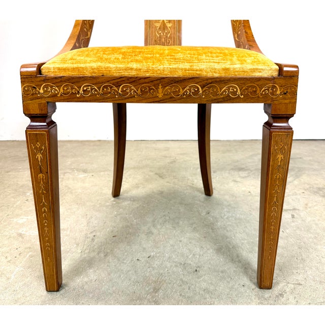 Brown Antique 19th Century Inlaid French Empire Biedermeier Gondola Style Side Chairs For Sale - Image 8 of 12