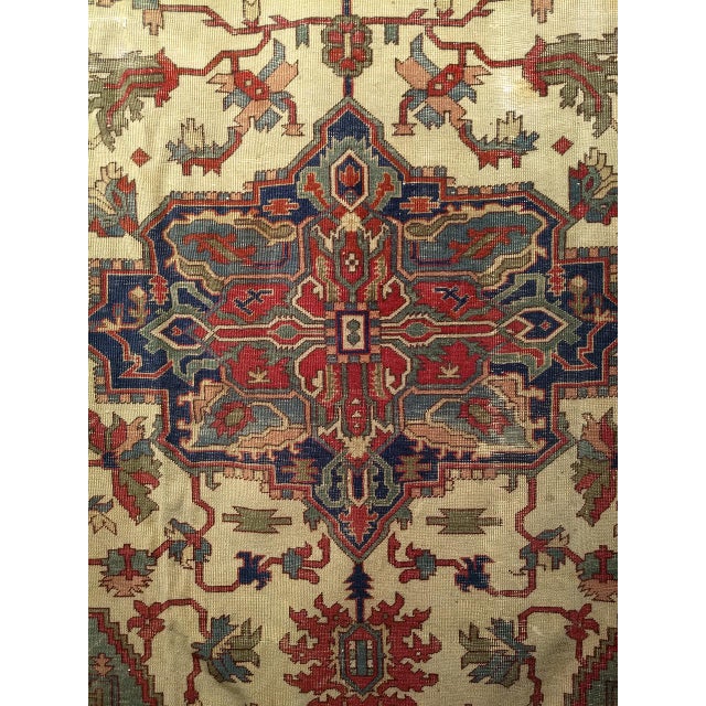 Late 19th-Century Heriz Serapi Rug, Handwoven, Pale Yellow & Green, 8' x 10' For Sale - Image 14 of 18
