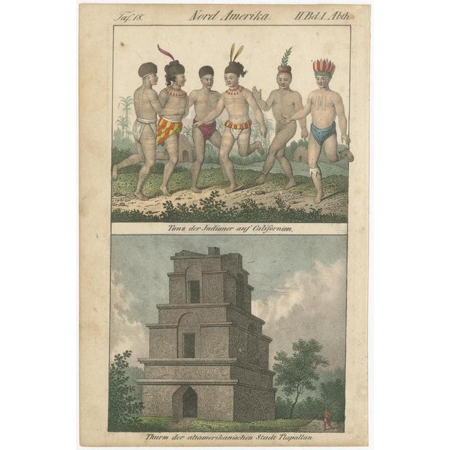 Copper Dance of California Indians and Tower of Tlaxcallan, 1800s, Paper For Sale - Image 8 of 9