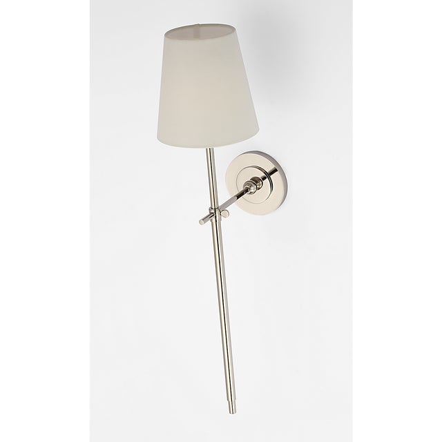 Bryant 27" Cordless Tail Sconce in Polished Nickel with Linen Shade Designer: Thomas O'Brien Finish: Polished Nickel...