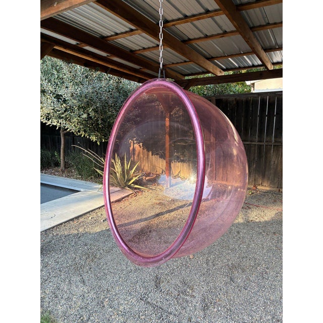 Mid-Century Modern Vintage Pink Hanging Bubble Chair – Space Age MCM For Sale - Image 3 of 6