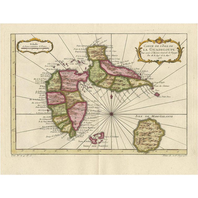 Antique Map of Guadeloupe in the Caribbean, 1759 For Sale