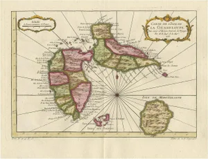 Antique Map of Guadeloupe in the Caribbean, 1759