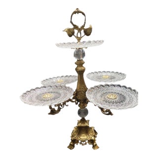Vintage French Crystal & Gilt Bronze Five-Tier Bonbonniere Stand Rococo Dessert Server Crystal Centerpiece For Sale