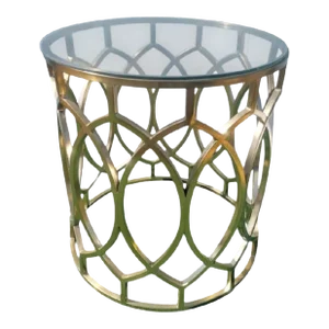 Elegant Round Diamond Open Fretwork Design Metal Round Dining Room Entry Way Base Table