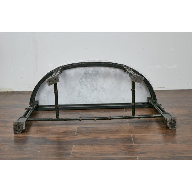 Mid-Century Modern English Midcentury Demilune Table with Ebonized Bamboo Base, White Marble Top For Sale - Image 3 of 12