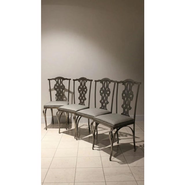 Set of 4 of Chippendale Style Verdigris Iron Garden Chairs For Sale In Los Angeles - Image 6 of 9