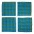 Vintage Set 4 Blue Green Silk Gingham Plaid Cocktail Napkins Barware For Sale