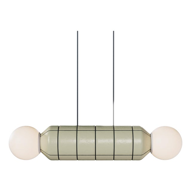 Modern Horizontal Pendant Light With Ceramic Base – Yellow With Black – Handcrafted For Sale