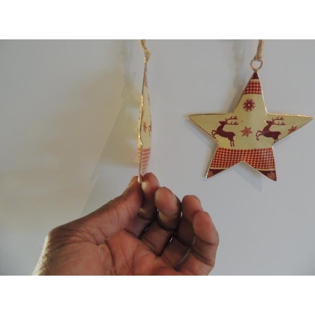 Vintage Country Style Enameled Christmas Tree Ornaments - Set of 2 Colors in red and natural with brass details. Tree and...