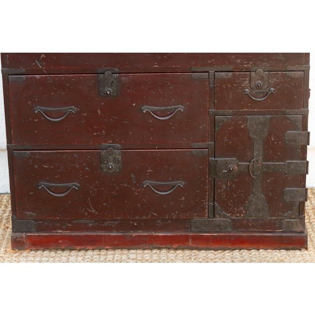 Auburn Antique Painted Japanese Chest on Chest Tansu For Sale - Image 8 of 12