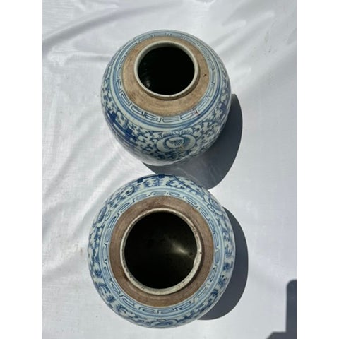 Antique Chinese Export Porcelain Blue and White Ginger Jars a Pair For Sale - Image 6 of 8