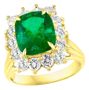 Early 20th Century AGL Certified 3.85 Ct Colombian Minor Traditional Emerald & Diamond Ring 18KYG, Size 8.75