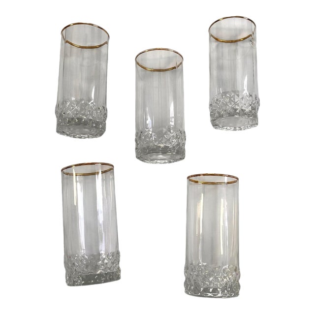 Vintage Crystal Tumbler Glasses Mid Century Hollywood Regency Glam - Set of 5 For Sale