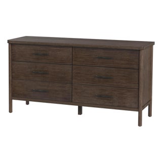 Lennon 60 in. W Rectangular Wood 6 Drawer Rounded Leg Dresser, Soft Brown For Sale