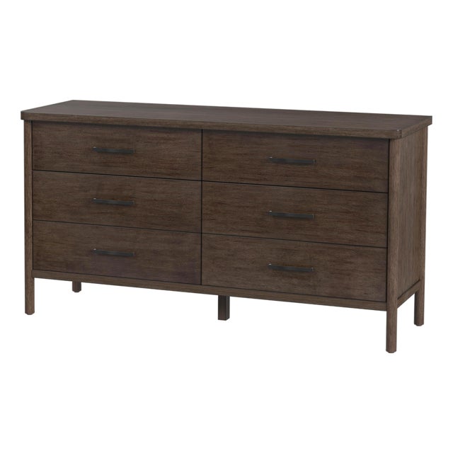 Lennon 60 in. W Rectangular Wood 6 Drawer Rounded Leg Dresser, Soft Brown For Sale