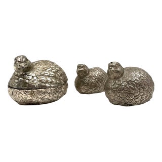 Hollywood Regency Silver-Plate Quails Shaped Salt and Pepper by Gucci, Italy, 1970s, Set of 3 For Sale