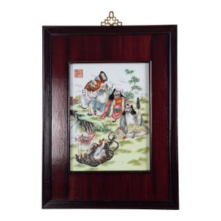 Chinese Porcelain Five Luohans Plaque For Sale