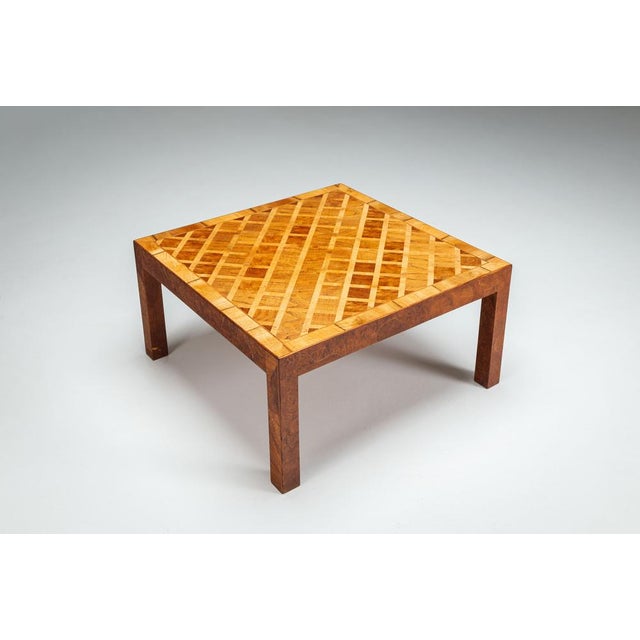 Square Italian Coffee Table with Burl Wood Inlaid Parquetry Top, 1950s For Sale - Image 15 of 15