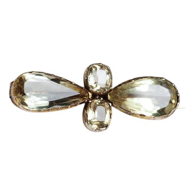 Antique 12 Karat Gold Quatrefoil Brooch with Citrine, 19th Century For Sale