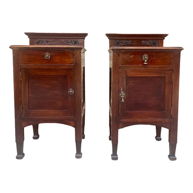 Art Nouveau Walnut Nightstands, 1900s, Set of 2 For Sale