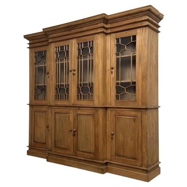 Antique 20th Century English Pine Breakfront Bookcase For Sale - Image 4 of 10