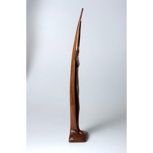 1960s Large Mid-Century Hand-Carved Sculpture of a Woman with Boat and Paddle, 1960s, Teak For Sale - Image 5 of 18