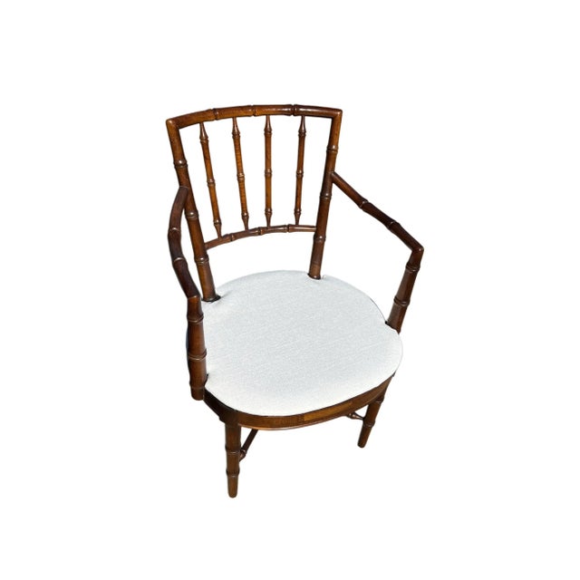 Late 20th Century Pair of Coastal-Style Armchairs Attributed to Drexel With Faux Bamboo Frames and Custom Upholstery For Sale - Image 12 of 17