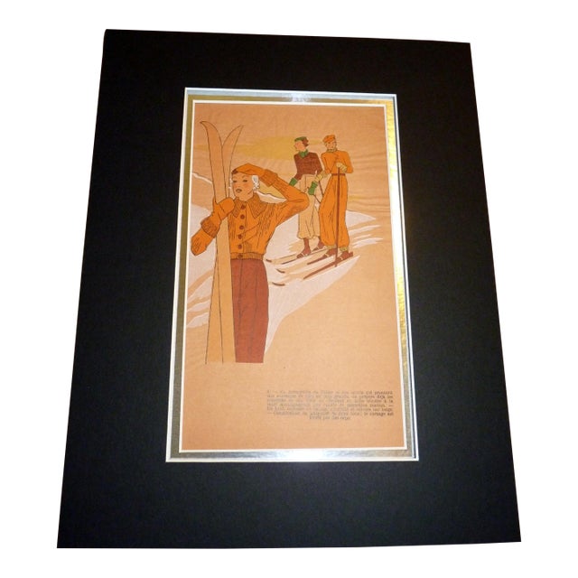 1930s Très Parisien Art Deco Pochoir Early Ski Fashion in Chamonix For Sale