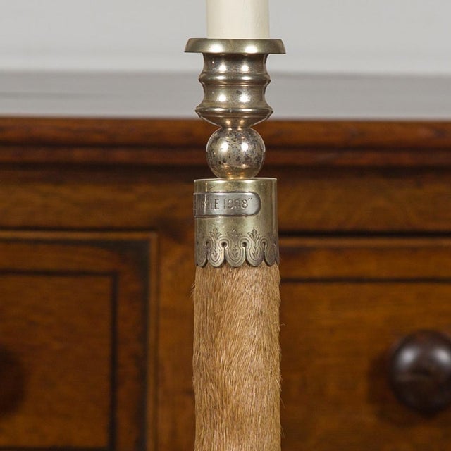 English arly 20th Century English Deer Leg Wired Table Lamp Dated 1908, Mounted on a Circular Wooden Base For Sale - Image 3 of 11
