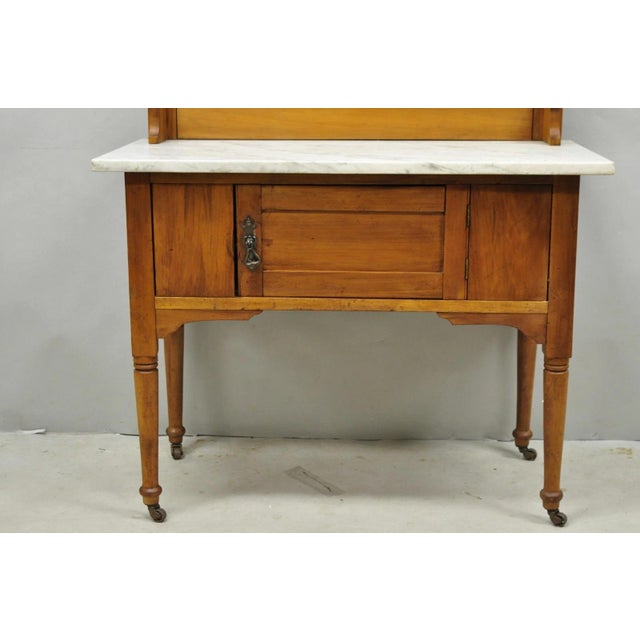 Antique English Arts & Crafts Birch Wood Green Tile Backsplash Washstand Server For Sale - Image 12 of 18