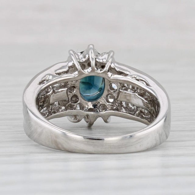 1.69ctw Blue Sapphire Diamond Halo Ring 18k White Gold Size 5.5 For Sale In Greensboro - Image 6 of 9