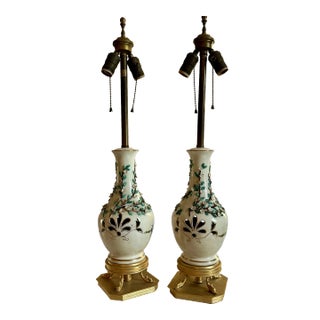 Pair of 1940s Early Marbro Porcelain Table Lamps For Sale