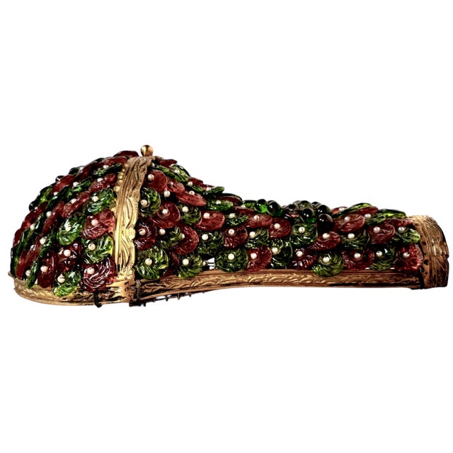 Metal Mid 20th Century Sculptural Jewel-Toned Glass Sconce With Pearl Accents For Sale - Image 7 of 14