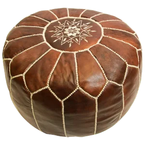 Moroccan Brown Leather Hand Tooled Pouf