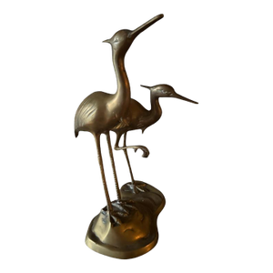 Vintage Brass Cranes Two on One Platform Figurines Water Birds