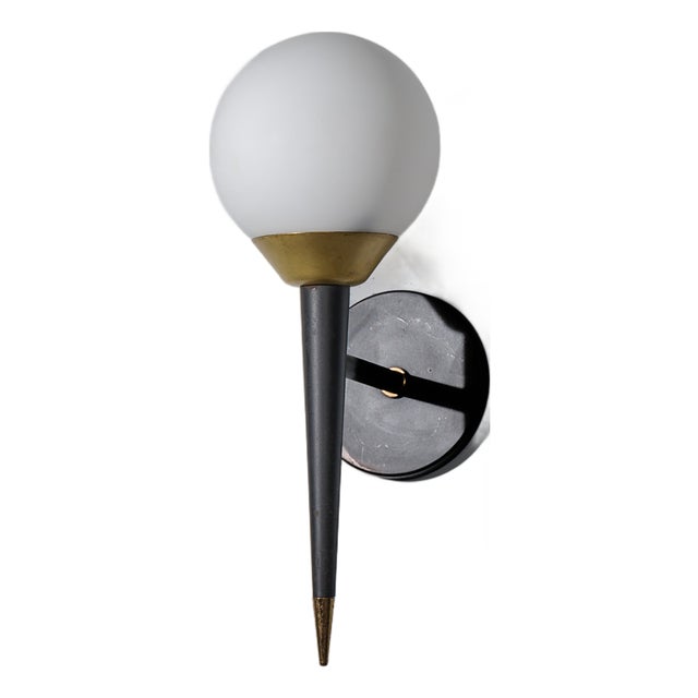 Italian Wall Sconce in Black Steel and Brass, 1950s For Sale