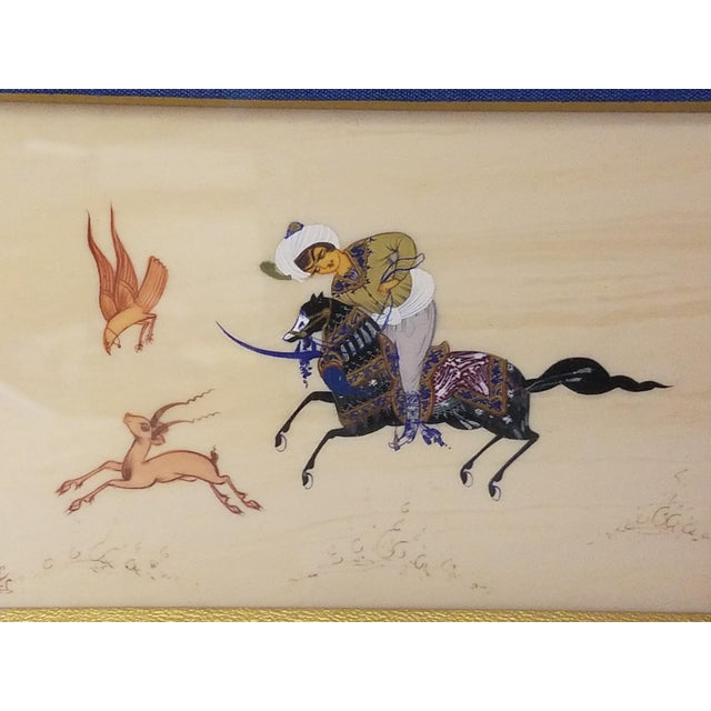 Antique Iran Folk Art Painting of Hunters on Steeds on Ivory Chairish