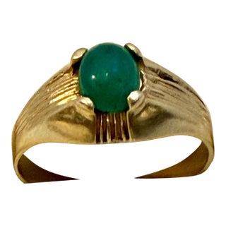 1 Ct Oval Emerald Cabochon 18 Kt Yellow Gold Ring Vintage Men Size 8 For Sale