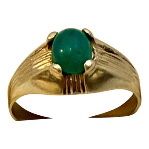 1 Ct Oval Emerald Cabochon 18 Kt Yellow Gold Ring Vintage Men Size 8