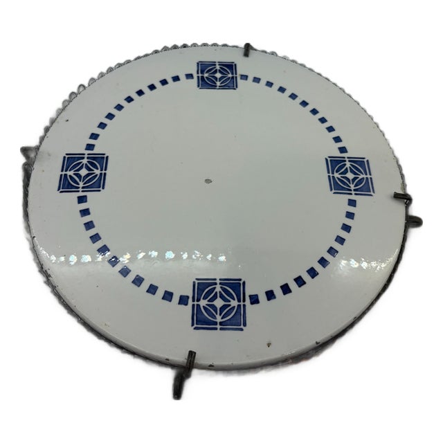 Antique German Art Deco Porcelain Round Trivet Tile For Sale